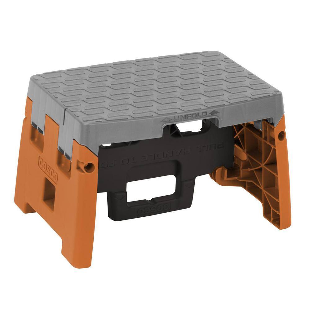 Cosco 1-Step Resin Molded Folding Step Stool Type 1A in Orange Black and Gray 11903BGO1E