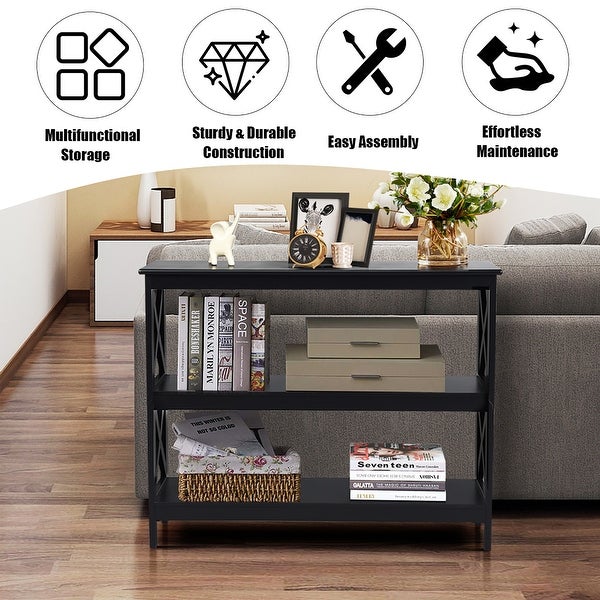 Costway 3-Tier Console Table x-Design Bookshelf Sofa Side Accent Table - 39.5'' x 12'' x 31.5''