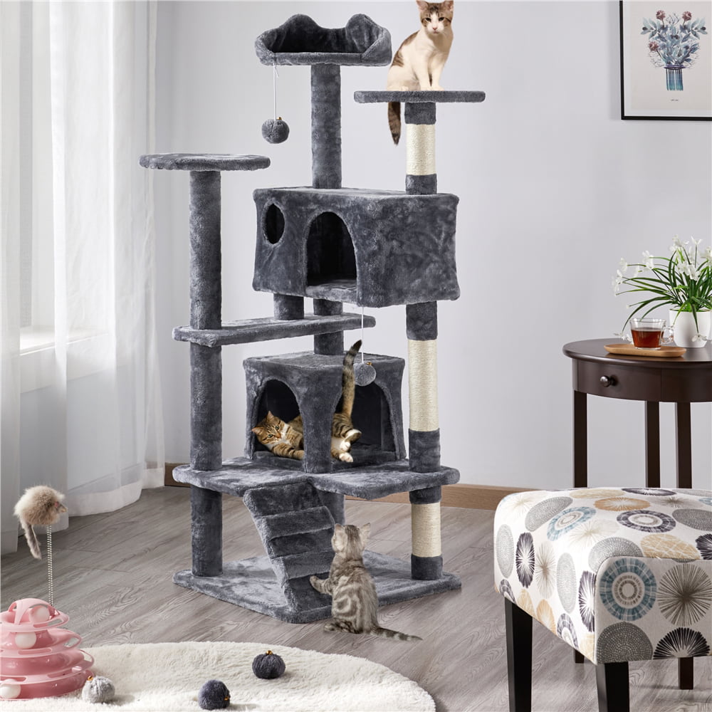 Topeakmart 54.5''H Cat Tree Tower Condo Scratching Post Tower， Dark Gray