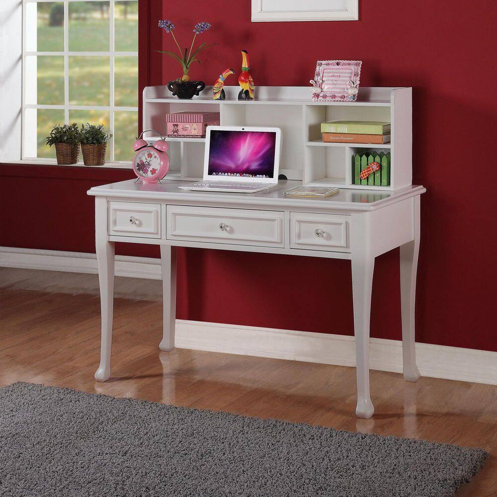 Picket House Furnishings 48 in. Rectangular White 3 Drawer Writing Desk with Built-In Storage JS700DK