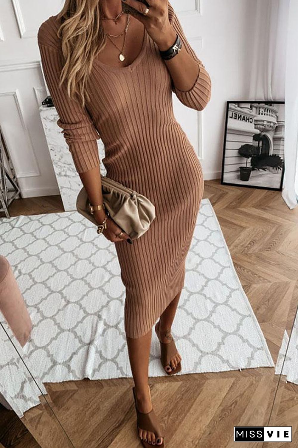 A New Day Ribbed Knit Midi Dress