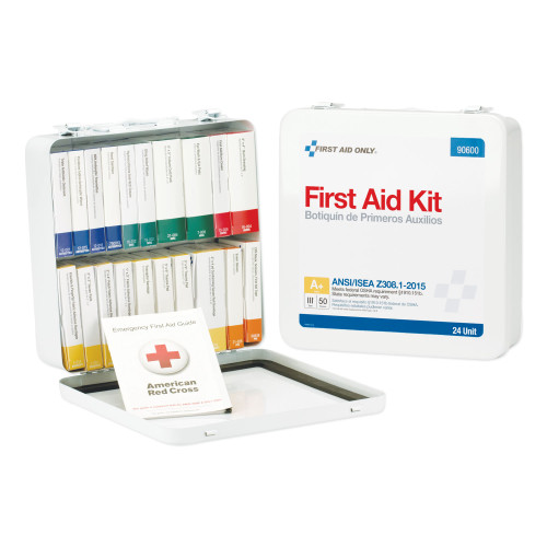 First Aid Only Unitized ANSI Class A Weatherproof First Aid Kit for 50 People， 24 Pieces， Metal Case (90600)