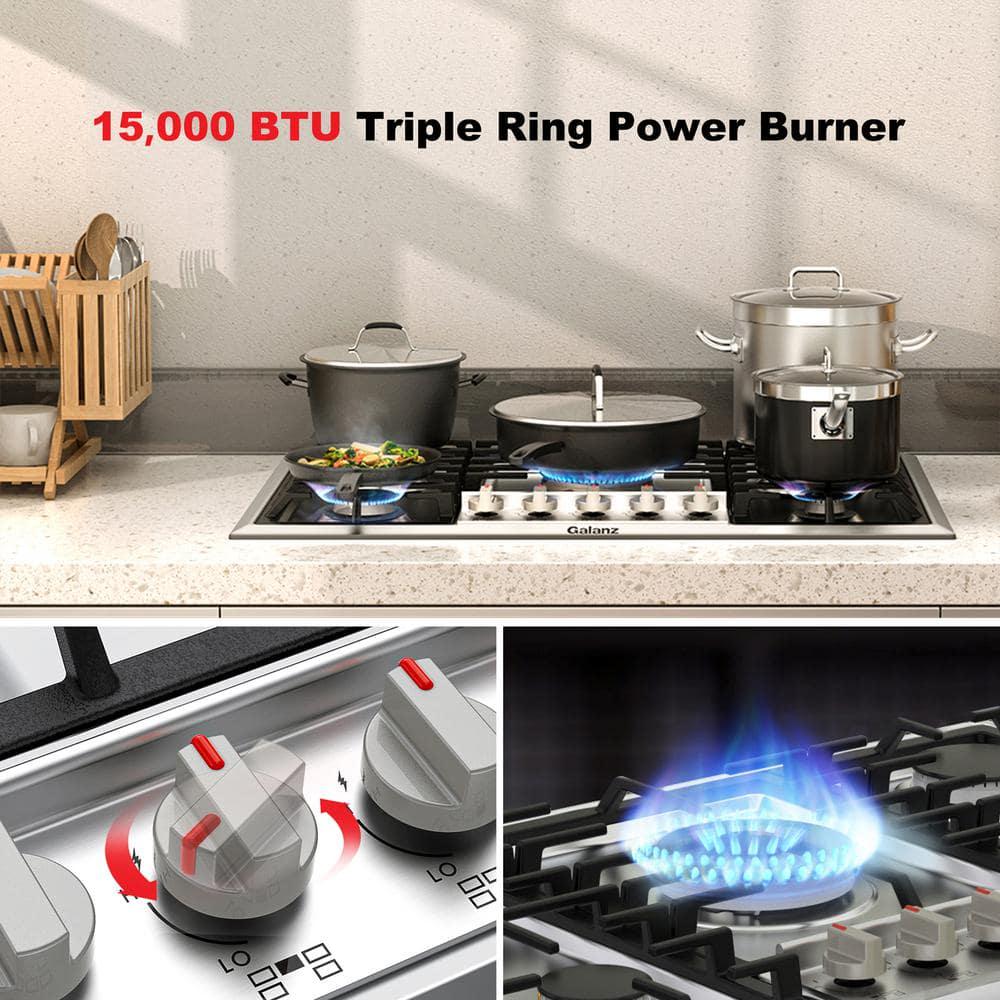 Galanz 30 in Gas Cooktop in Stainless Steel with 5 Defendi Italian Burners including Triple Ring Power and Simmer Burner