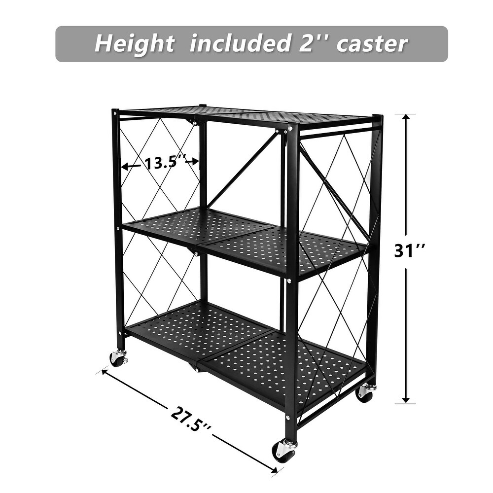 3 Tier Heavy Duty Foldable Metal Rack Storage Shelving with Wheels