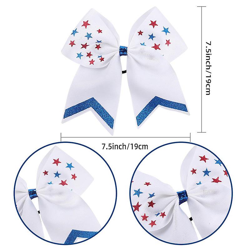 2Pcs 4th of July Bows USA Patriotism Team Bows Ponytail Holder for Competition Independence Day Girls Teens Kids