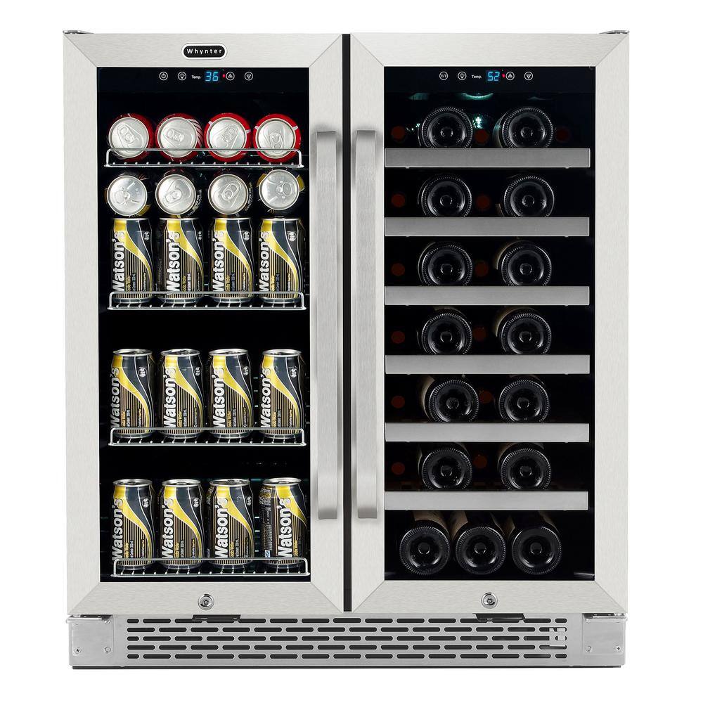 Whynter 30 in. Built-In French Door Dual Zone 33-Bottle Wine and 88-Can Beverage Cooler BWB-3388FDS