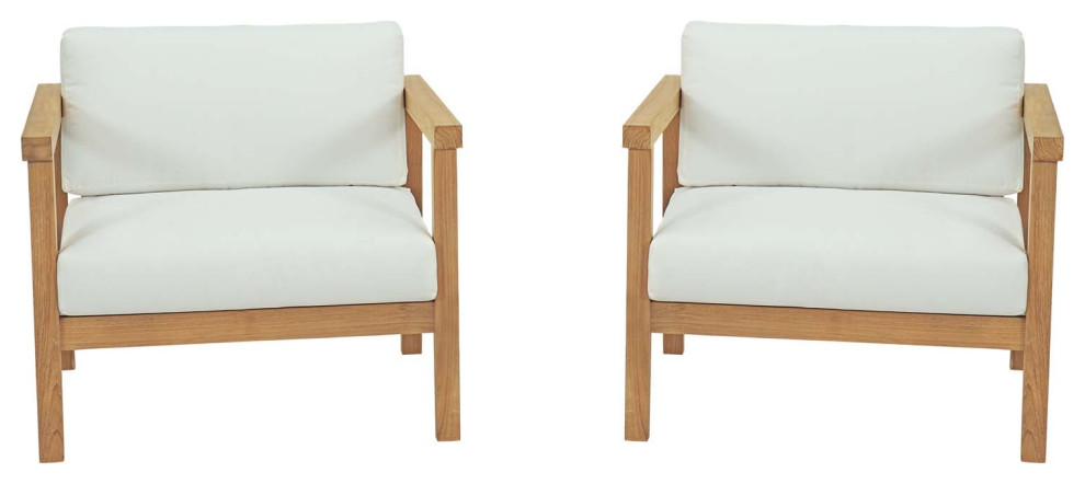 Lounge Chair Armchair Set  White Natural  Teak Wood  Modern  Outdoor Patio   Modern   Outdoor Lounge Sets   by House Bound  Houzz