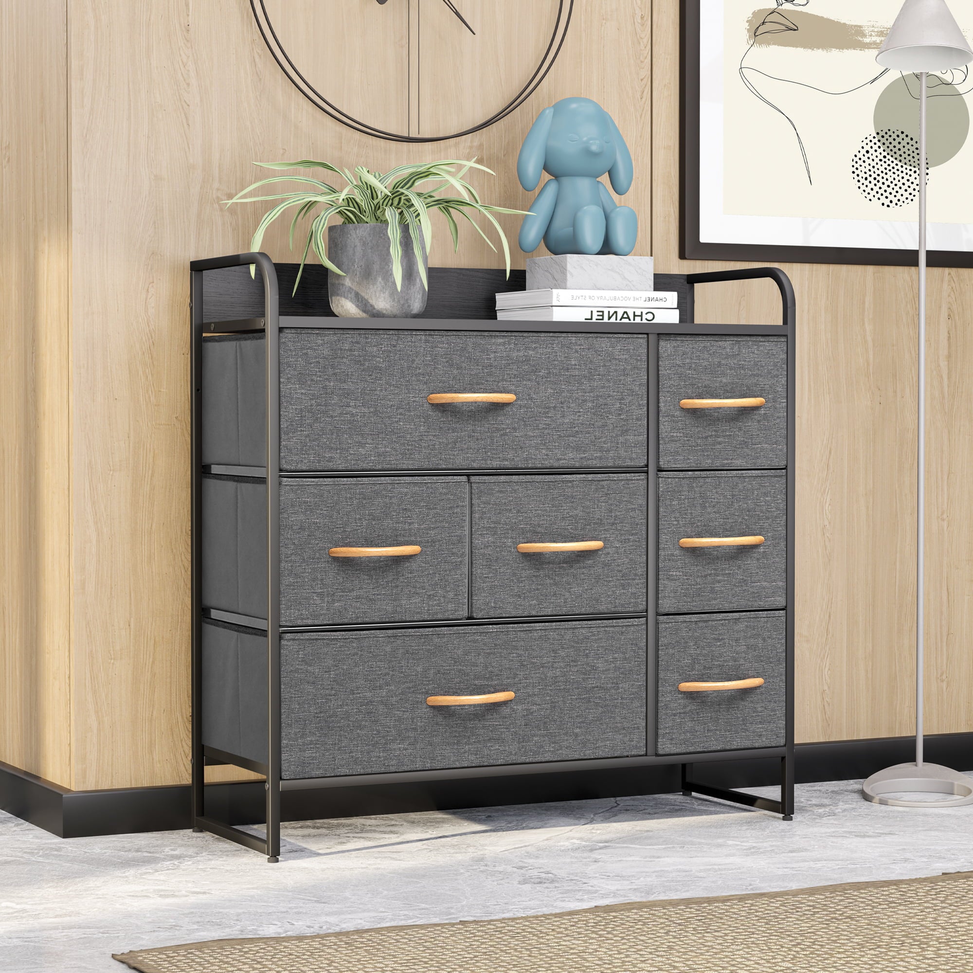 Vredhom Gray 7 Drawers Dresser Fabric Storage Chest