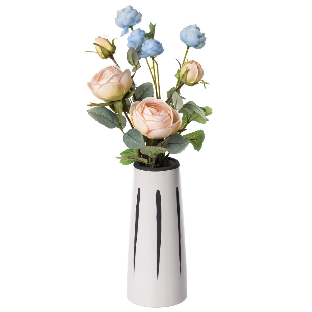 Ceramic Modern Painted Brushstrokes Tapered Flower Table Vase  Black and White