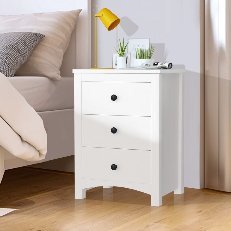 Modern Nightstand with Three Storage Drawers  Wood End Table  Small Sofa Side Table  Bedside Table for Bedroom  Living Room