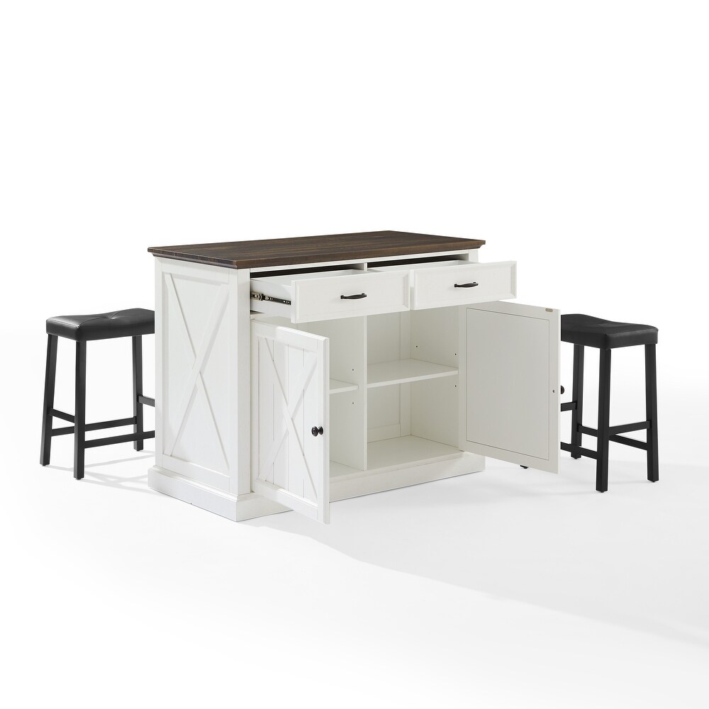 Crosley Clifton Kitchen Island W/Uph Saddle Stools   43\