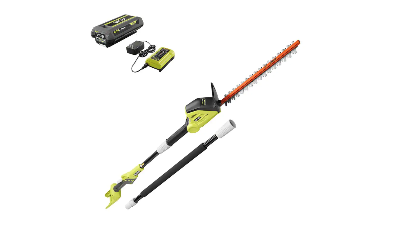 RYOBI RY40630 40V 18 in. Cordless Battery Pole Hedge Trimmer with 2.0 Ah Battery and Charger