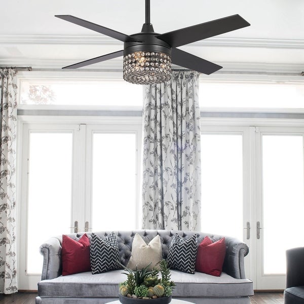 48 in. Indoor Modern Black Crystal Chandelier Ceiling Fan with Remote and Light Kit - Overall: 48