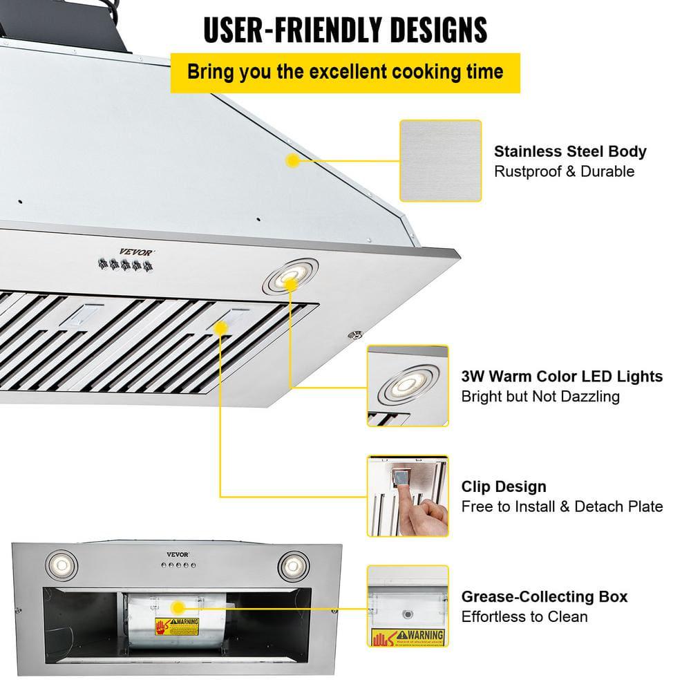 VEVOR 36 in Insert Range Hood 800CFM 3Speed Stainless Steel Builtin Kitchen Vent DuctedDuctless Convertible ETL Listed