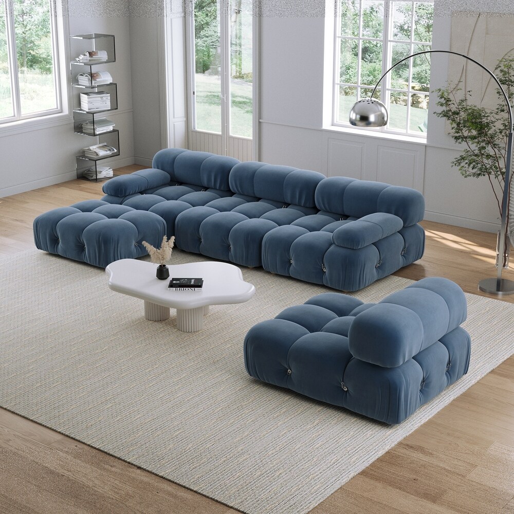 JASIWAY L shaped 5 Piece Velvet Upholstered Sectional Sofa