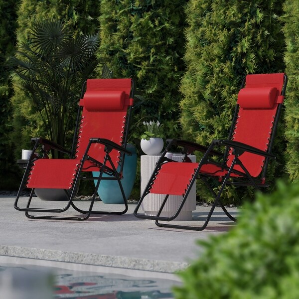 2 Pack Adjustable Mesh Zero Gravity Lounge Chair with Cup Holder Tray