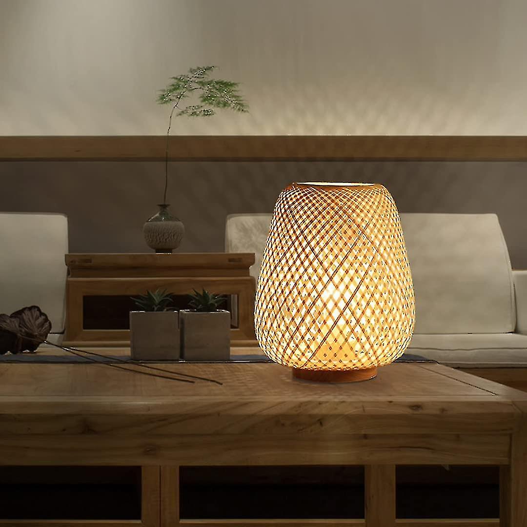 Bamboo Weaving Lantern Table Lamp Bedside Lamp Japanese Style Simple Decorative Table Light Lighting Bamboo Weaving Desk Lampshade For Bedroom， Living