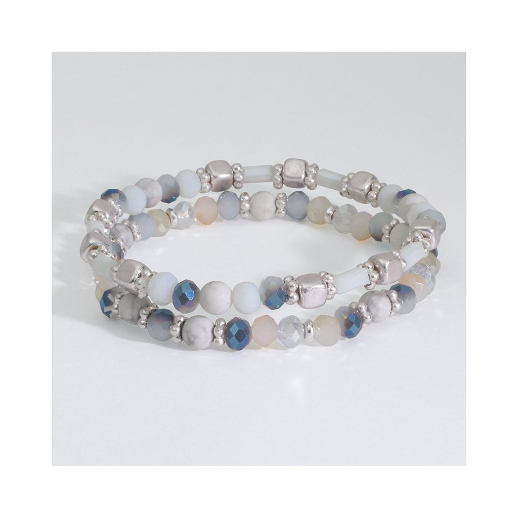 Periwinkle by Barlow  Howlite and Silver Beads with Crystals -Bracelet