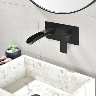 Tomfaucet Modern Single-Handle Wall Mounted Bathroom Faucet with Deckplate in Matte Black TFJ0001MB