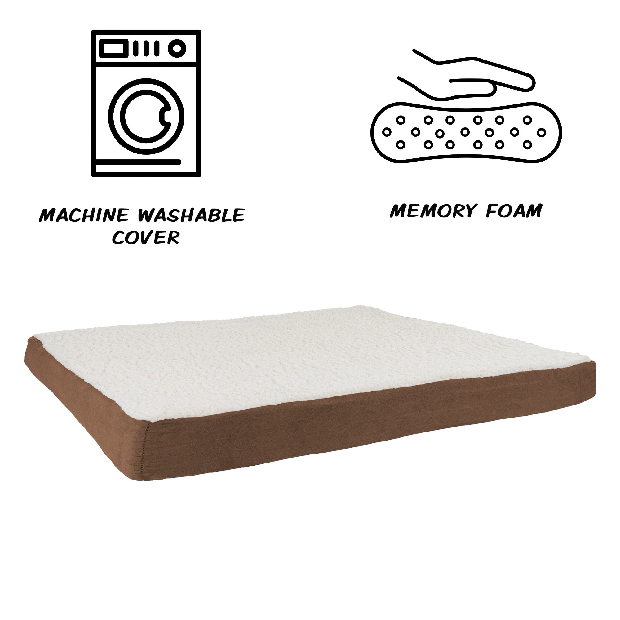 Orthopedic Dog Bed – 2-Layer Memory Foam Dog Bed with Machine Washable Sherpa Top Cover – 44x35 Dog Bed for Large Dogs up to 100lb by Petmaker (Brown)