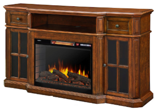 Muskoka Sinclair 60 quotMedia Fireplace With LED Lights and Bluetooth  Aged Cherry   Transitional   Entertainment Centers And Tv Stands   by Buildcom  Houzz