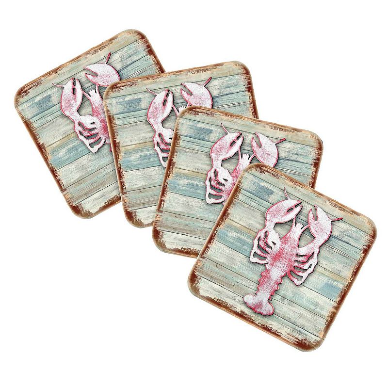 Lobster Coastal Wooden Cork Coasters Gift Set of 4 by Nature Wonders