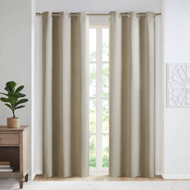 Set Of 2 Aljed Solid Blackout Triple Weave Grommet Top Curtain Panel Beige