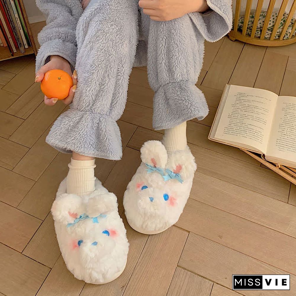 Cute Bow Knot Cartoon Bunny Plush Slippers