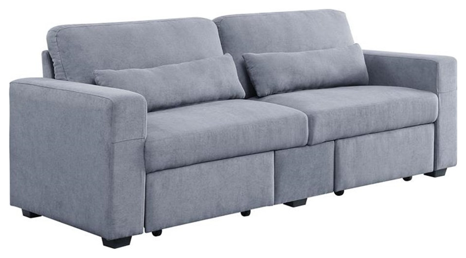 Pemberly Row Linen Fabric Upholstery Sofa with 2 Storage Drawers in Gray   Transitional   Sofas   by Homesquare  Houzz