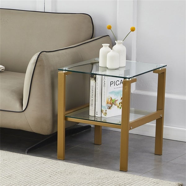 Tempered Glass End Side Table with Gold Legs