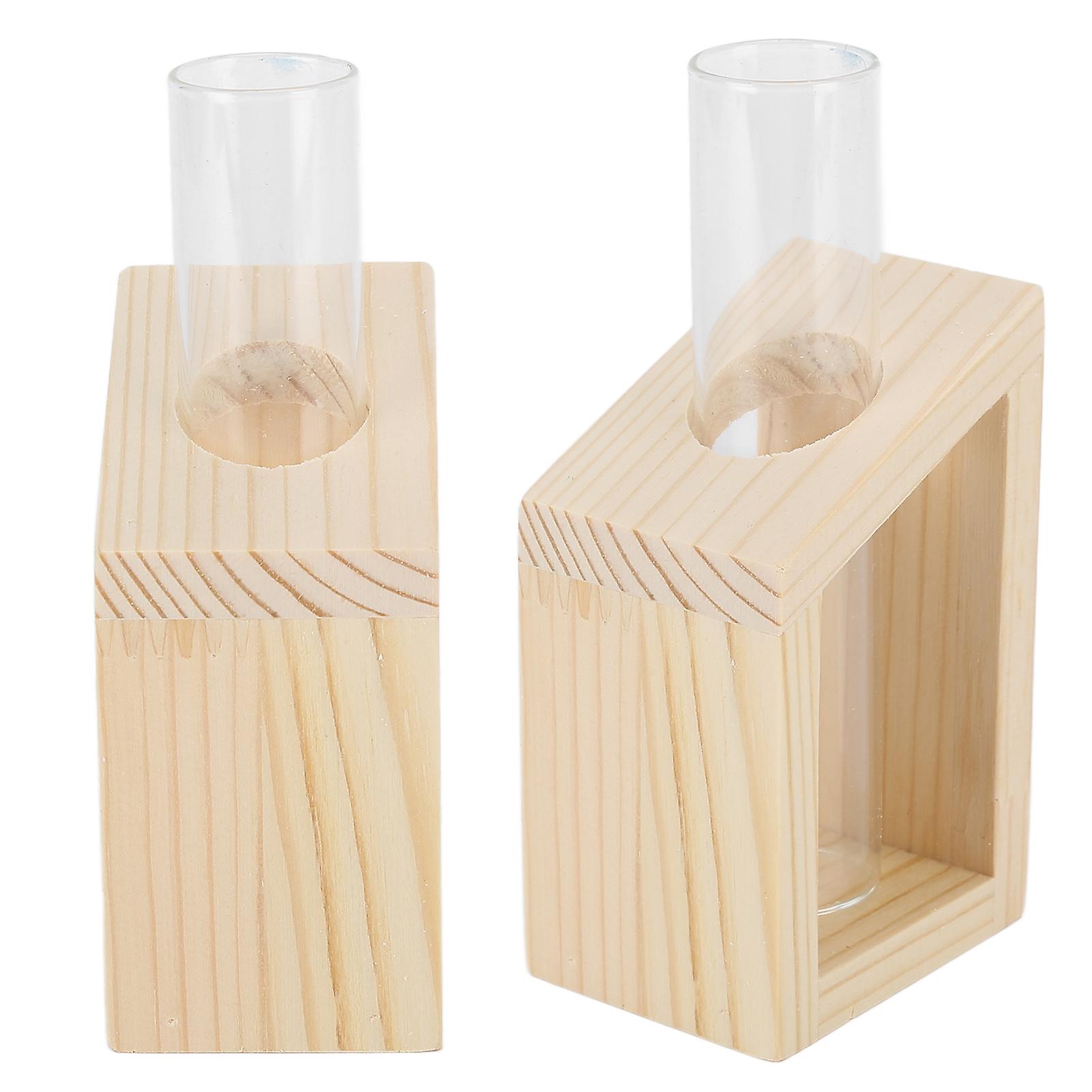 Simple Nordic Test Tube Glass Vase Decoration Creative Wooden Frame Hydroponic Plant Container Home Desktop Decorationsingletube