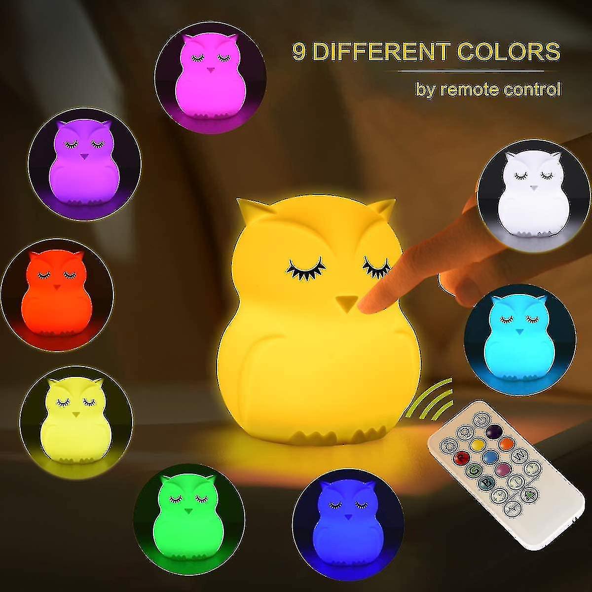 Owl Night Light For Kids Baby Silicone Night Light Led Nursery Lamp Dimmable Baby Night Light With Touch Sensor Remote Control Rechargeable 9 Colors，s