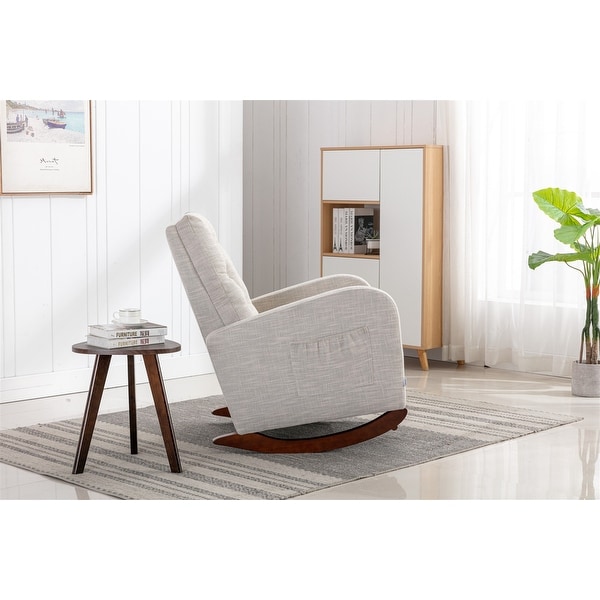 High Back Rocking Chair Nursery Chair .Comfortable Rocker Fabric Padded Seat .Modern High Back Armchair