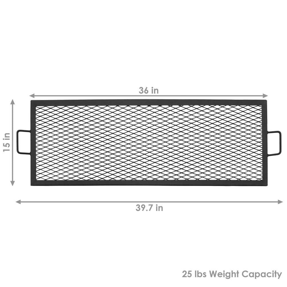 Sunnydaze Decor 36 in XMarks Steel Rectangle Fire Pit Cooking Grill in Black