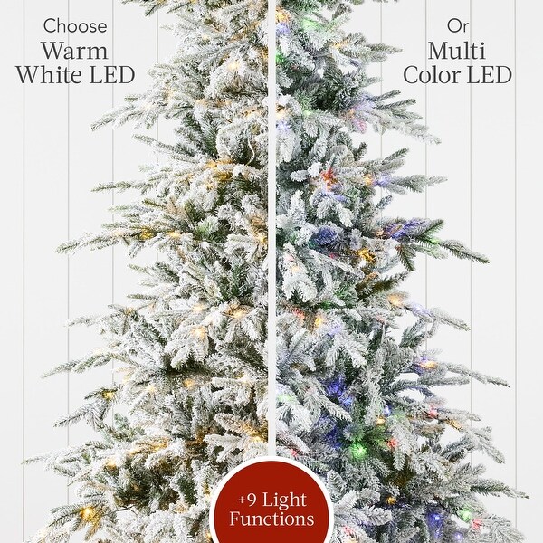 Lighted Aspen Christmas Tree，6ft Flocked Artifical Noble Fir，PreLit White and Multicolored LED Lights Premium Holiday Décor