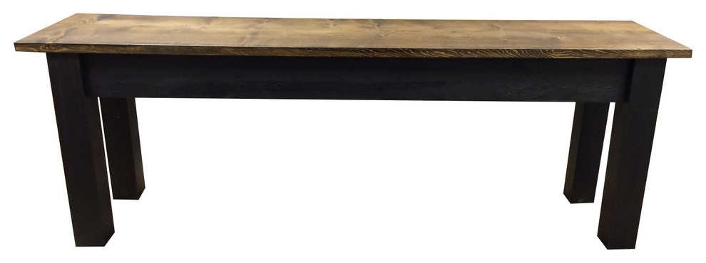 Dark Walnut And Black Bench Farmhouse Bench   Upholstered Benches   by Ezekiel  ampStearns  Houzz