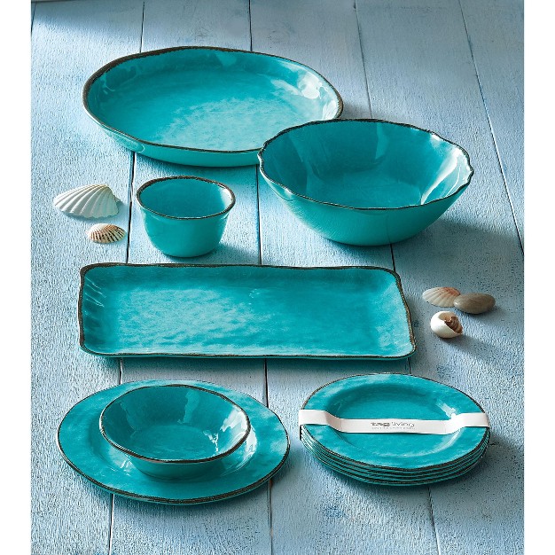 Tagltd 10oz 7 In Veranda Cracked Glazed Solid Ocean Blue Wavy Edge Melamine Serving Bowls 4 Pc Dishwasher Safe Indoor Outdoor