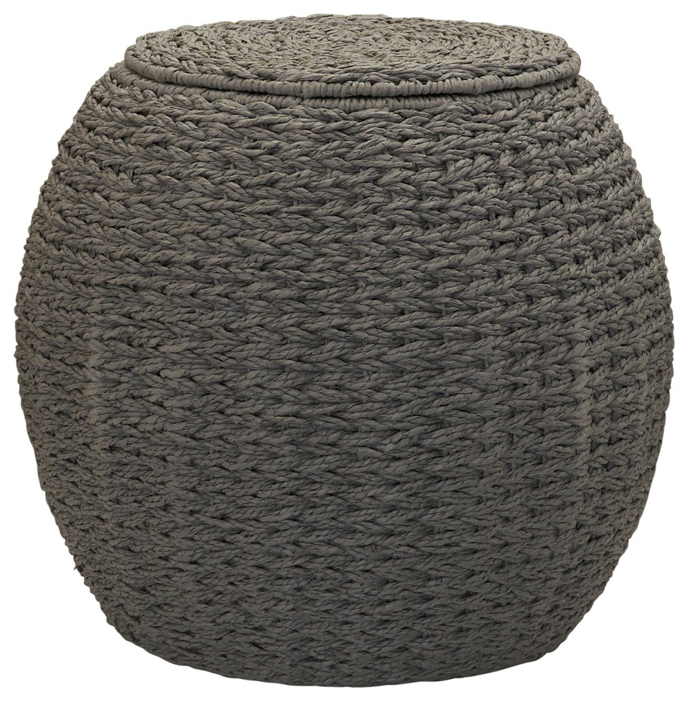 Handwoven Paper Rope Barrel Wicker Storage Basket Side Table   Beach Style   Side Tables And End Tables   by Household Essentials  Houzz