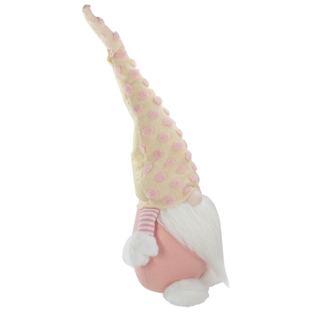 Pink And Yellow Standing Spring Plush Gnome Figure With A Polka Dot Hat