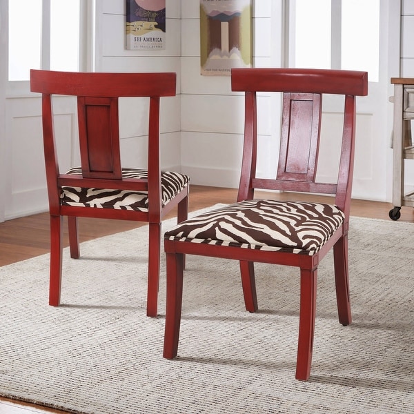 Dann Foley - Wooden Dining Chair - Cherry Wood Finish - Brown and White Zebra Patterned Fabric Seat