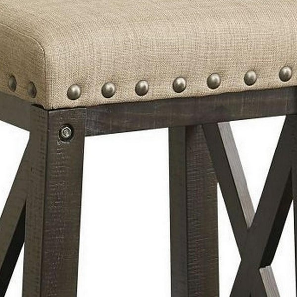 31 Inches Nailhead Trim Upholstered Barstool， Beige and Brown - 31 H x 18 W x 14 L