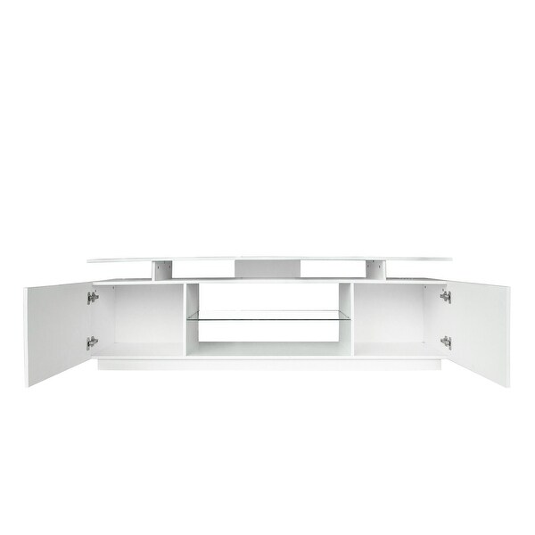 Media TV Stand Console Table Entertainment Center， 2 Storage Cabinet with Open Shelves for 80