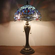  Lamp Sea Blue Stained Glass Crystal Bead Dragonfly Bedside Lamp Desk Reading Light 12X12X22 Inches Decor Bedroom Living Room Home Office S004 Series