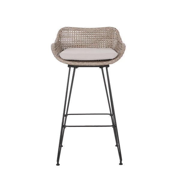 Verano Wicker and Metal Outdoor Barstools with Cushion， Set of 2， Mixed Brown and Beige