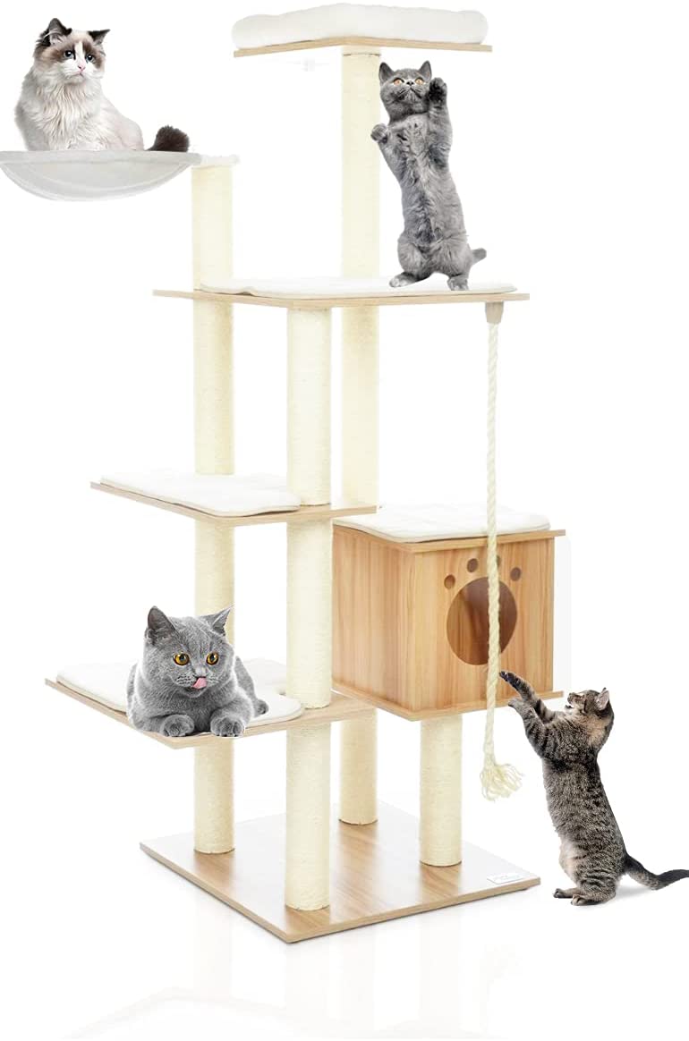 HEMBOR Cat Tree Tower Condo Cat Scratching Posts， Beige， 69