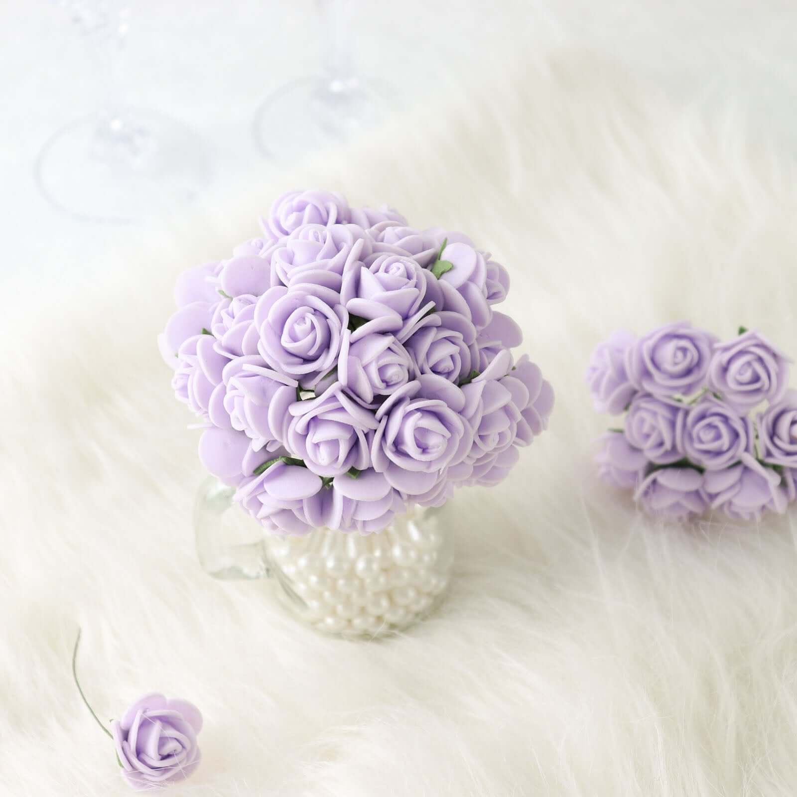 48 Roses Lavender Lilac Real Touch Artificial DIY Foam Rose Flowers With Stem, Craft Rose Buds 1