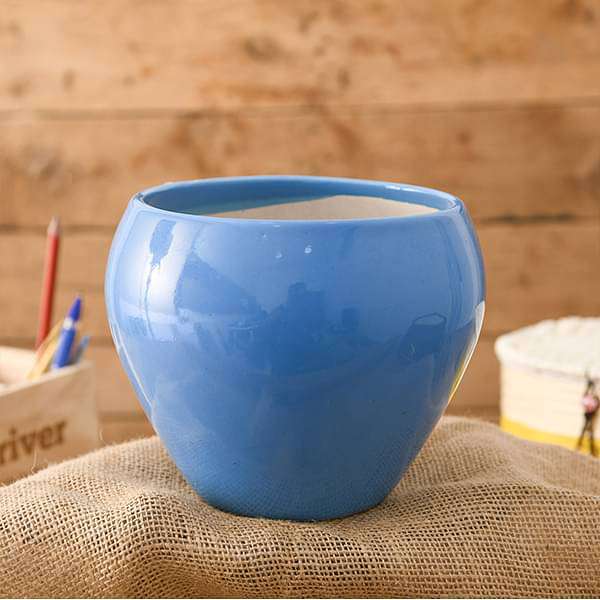 5.7 inch (14 cm) Apple Round Ceramic Pot (Blue) (set of 2)