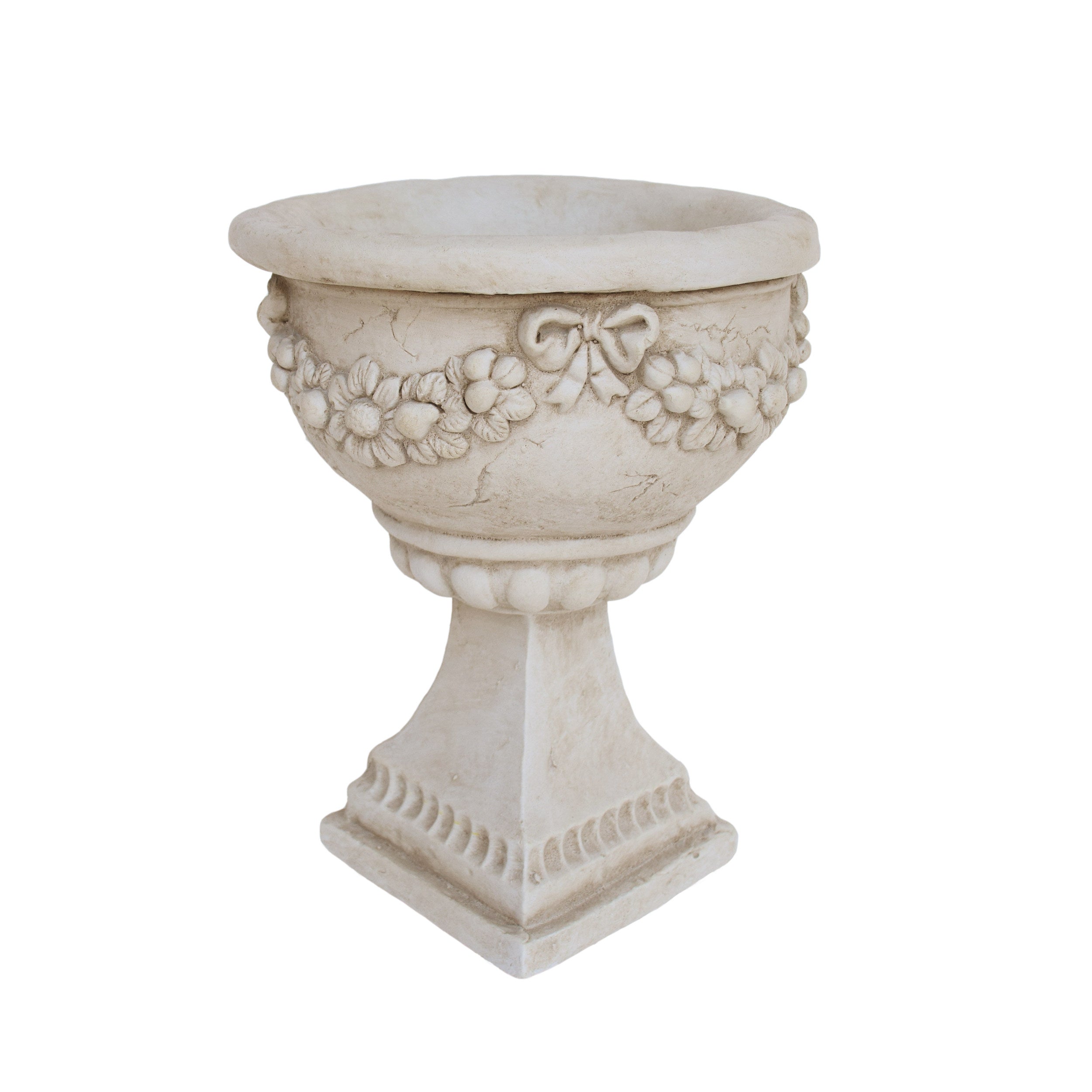 Nina Chalice Garden Urn Planter, Roman, Botanical, Lightweight Concrete