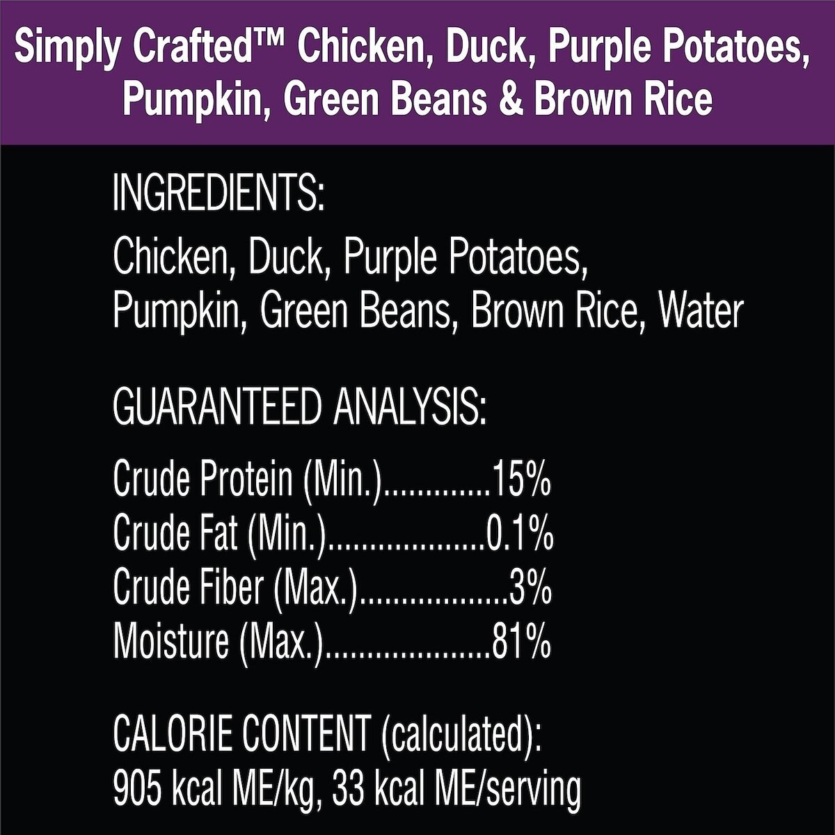 Cesar Simply Crafted Chicken， Duck， Purple Potatoes， Pumpkin， Green Beans and Brown Rice and Chicken， Carrots， Barley and Spinach Variety Pack Wet Dog Food Meal Topper， 1.3-oz tub， case of 16