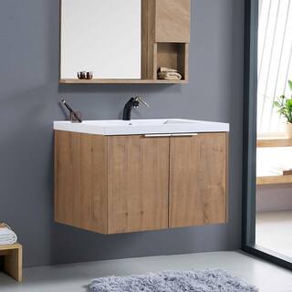 UPIKER Modern 30 in. W X 18 in. D x 20 in. H Bath Vanity in Imitative Oak with White Resin Vanity Top UP2208BCB30007